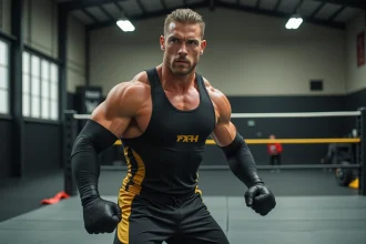 Jeune homme en posture de lutte sportive dynamique