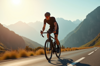 Cycliste professionnel sur vélo électrique Bosch en montagne