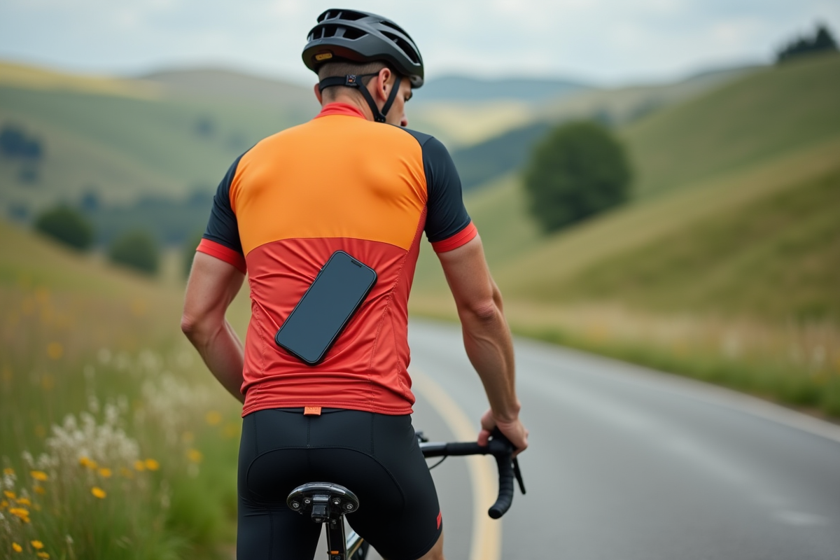Cycliste homme en jersey et vélo sur route de campagne