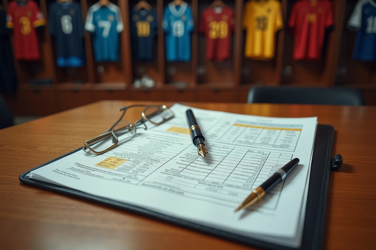 Dossier financier ouvert avec tableaux de salaires et bonus d'un club de football professionnel