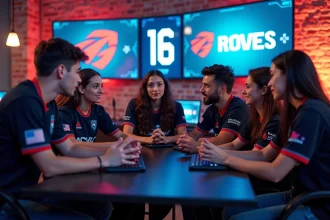 Groupe de jeunes joueurs d'e-sport en équipe concentrés
