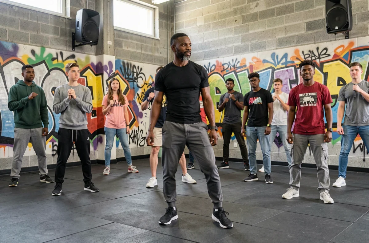 Cours de danse urbaine animé par un instructeur à l'École de danse Mansouri