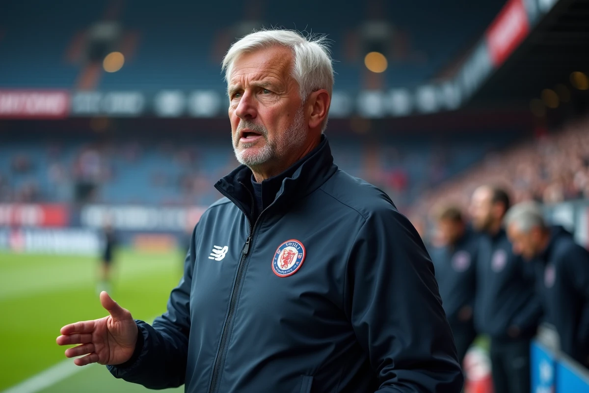 Entraîneur de l'OM sur le bord du terrain donnant des consignes tactiques pendant un match de Ligue 1