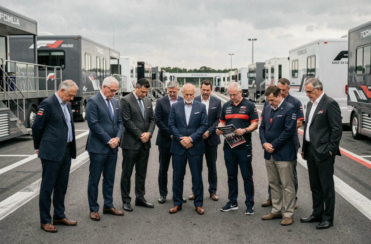Directeurs d'équipe et ingénieurs de Formule 1 rassemblés en hommage solennel dans le paddock