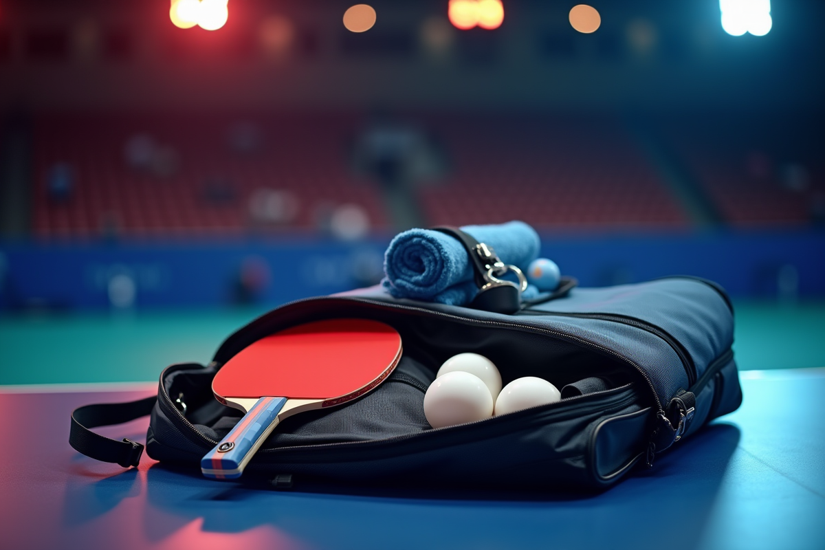 Équipement de tennis de table organisé dans un sac de sport