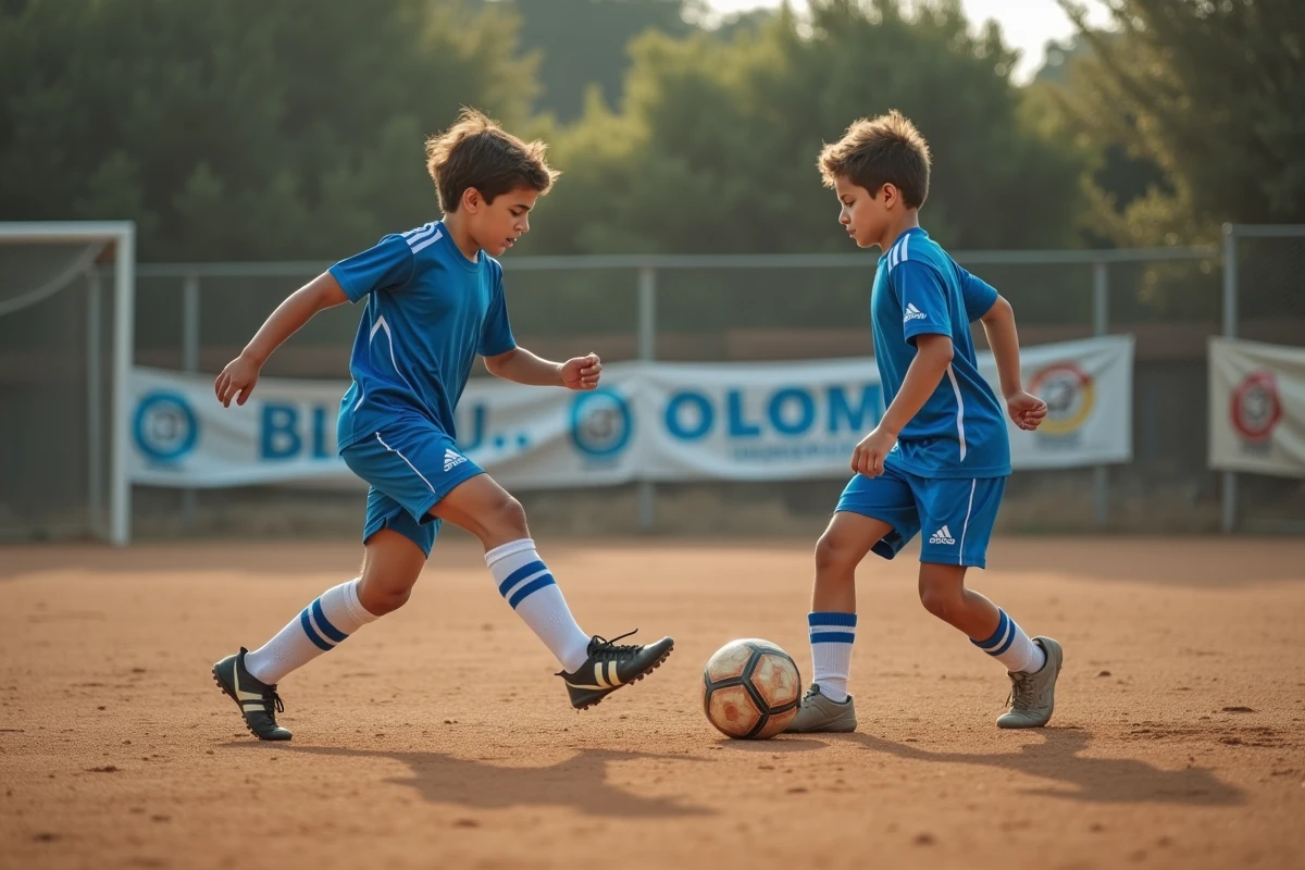 Deux jeunes joueurs du Sporting Club Aubagne Air Bel s'entraînant à la passe lors d'un exercice en duo