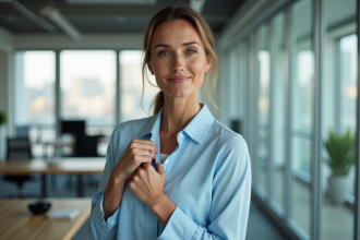 Femme en blouse légère en bureau moderne