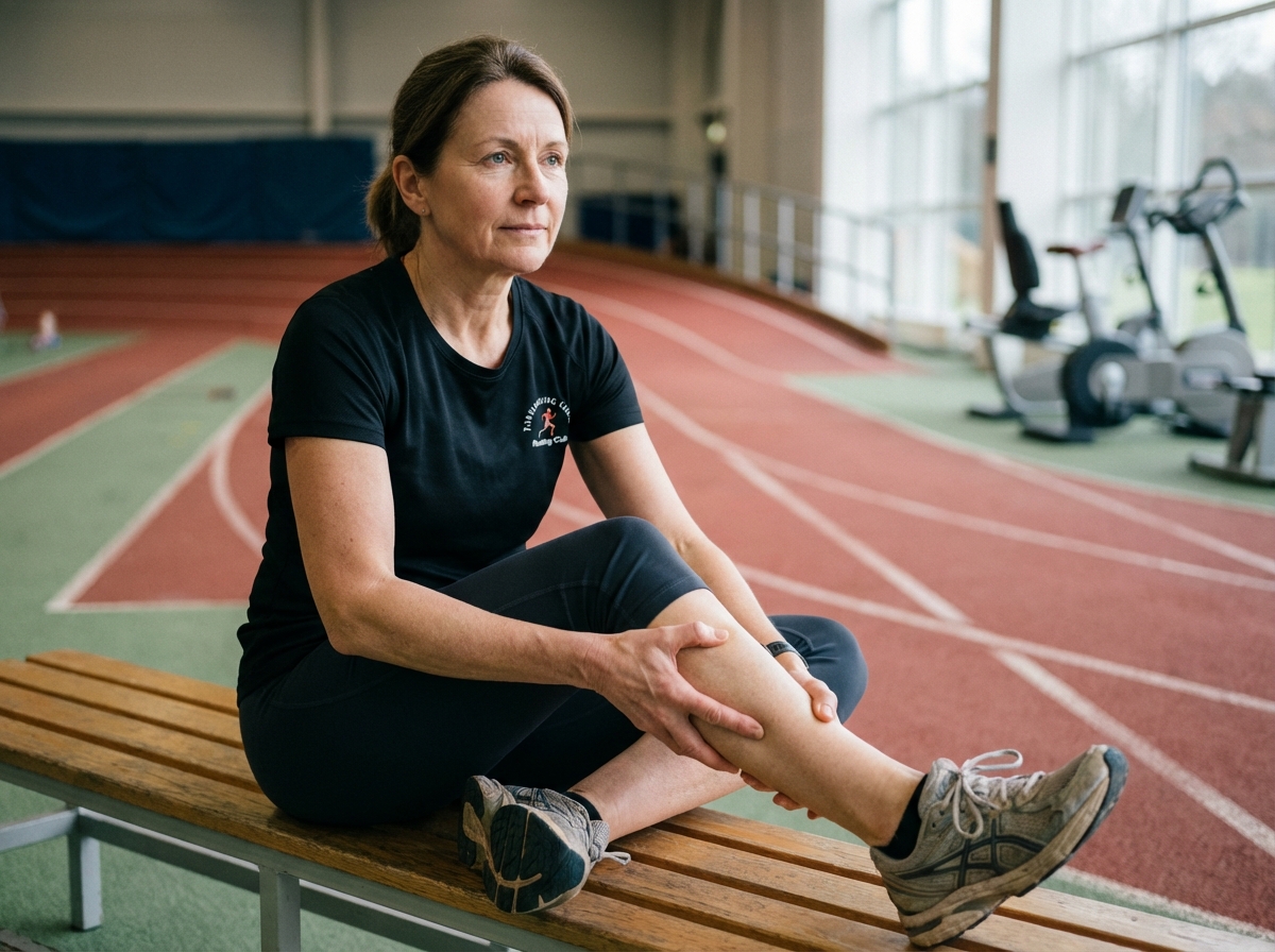 Femme coureuse en pause et massage ses calves