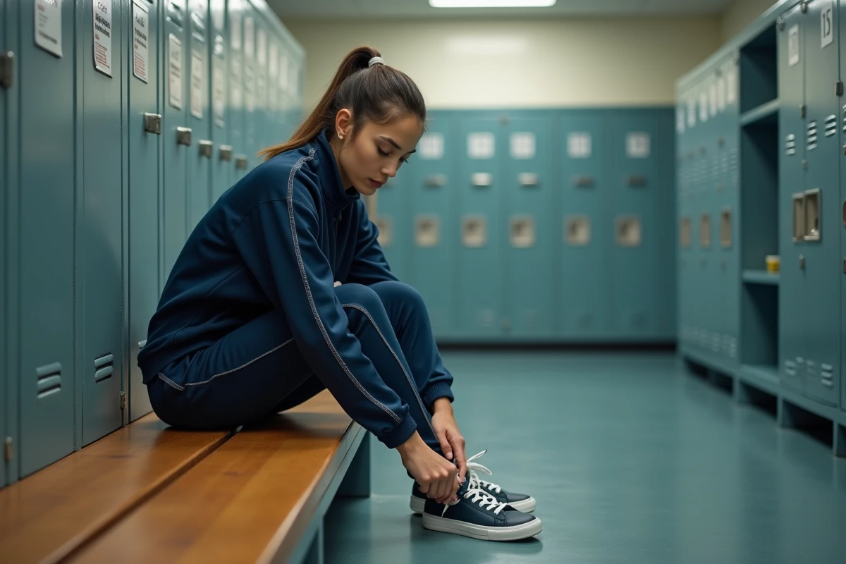 Femme en tenue de sport dans le vestiaire