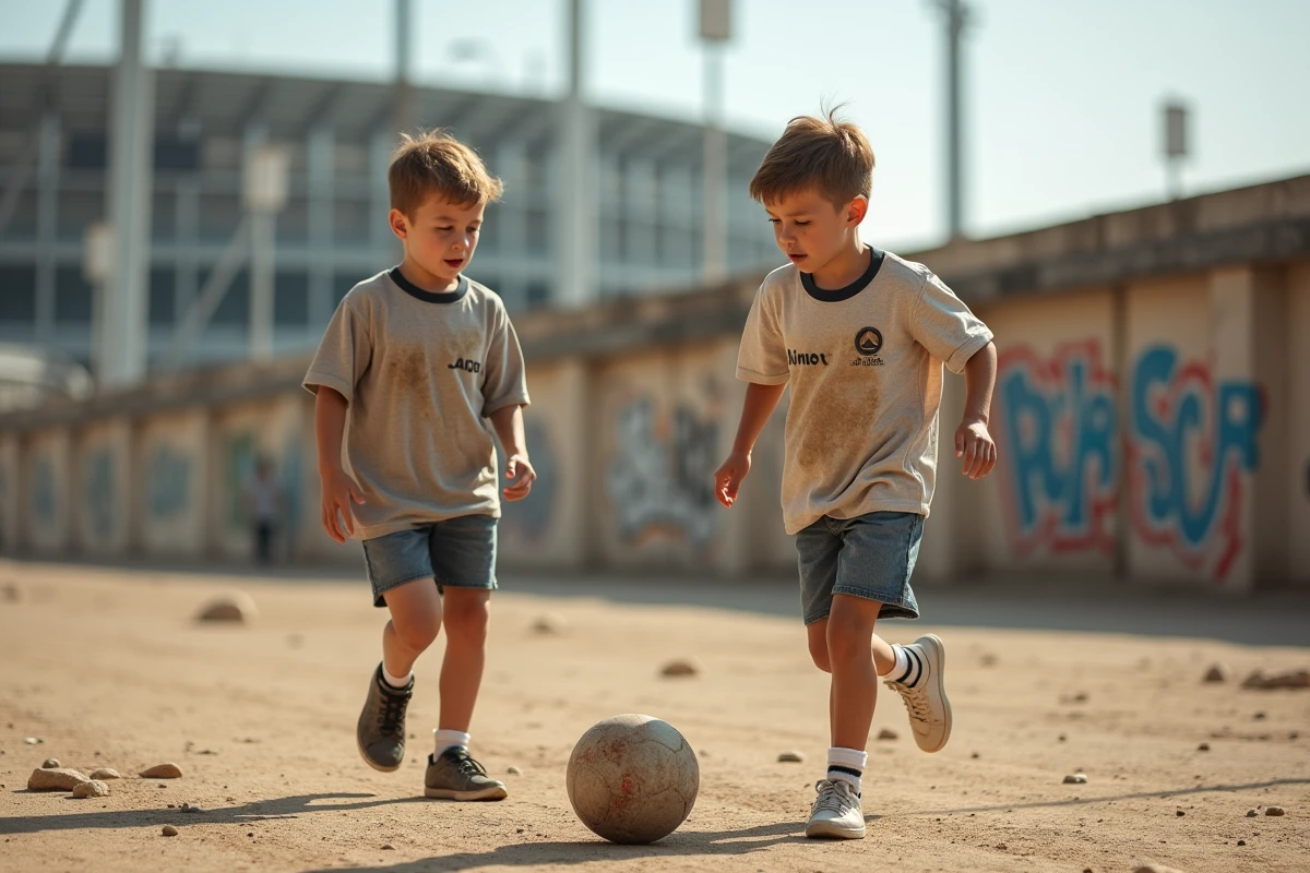 Jeunes garçons jouant au football dans une rue près du Vieux Port