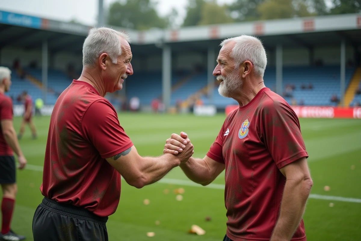 Homme footballer serrant la main de son adversaire après match
