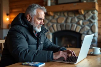 Homme d'âge moyen devant son ordinateur en intérieur