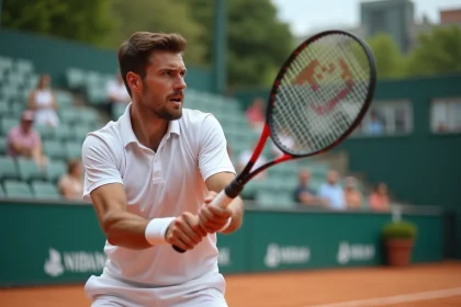 Joueur de tennis en action sur court en extérieur