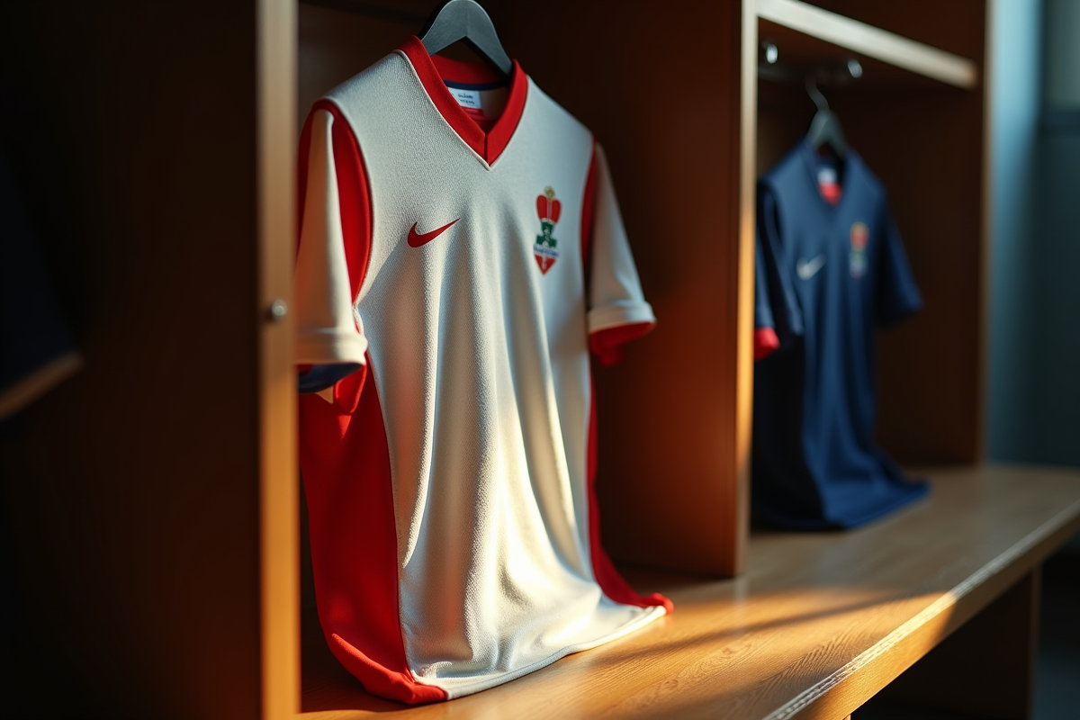 Maillot vintage de rugby à sept français dans un vestiaire