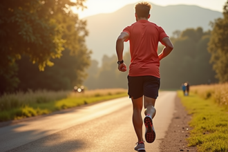 Homme sportif marchant rapidement en plein air avec un tracker d'activité