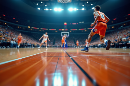Action en direct sur un terrain de basketball lors d'un match