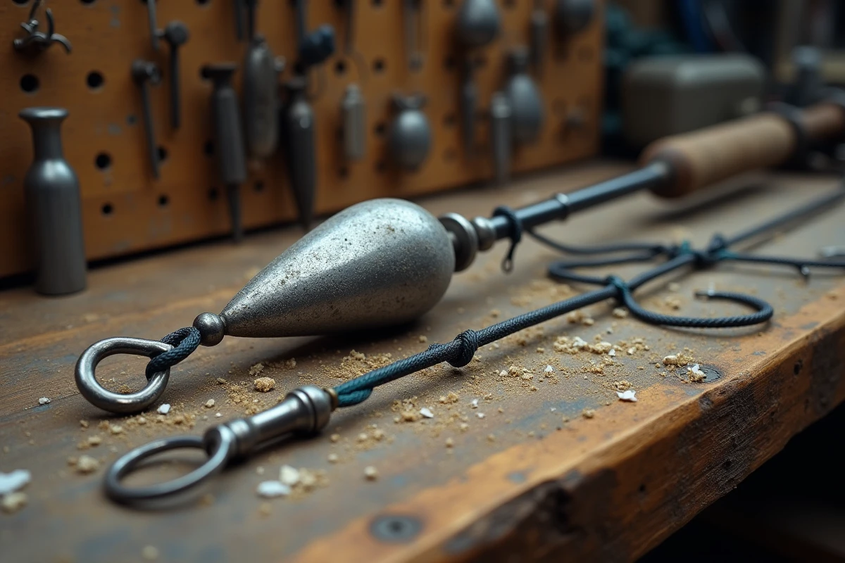 Montage surfcasting bar avec plomb poire, bas de ligne fluorocarbone et émerillon pour pêche en courant fort