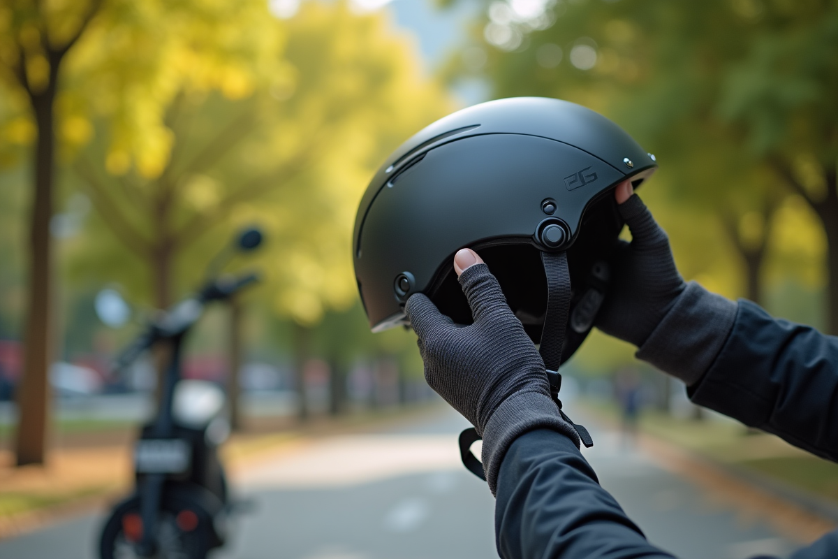 Mains ajustant le casque à côté d