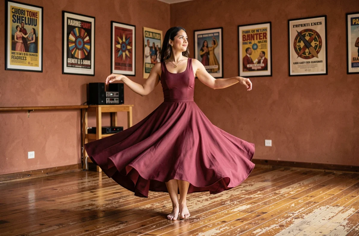 Femme pratiquant la salsa dans le studio de Salsa Emoción en Bourgogne