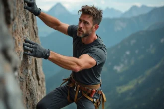 Grimpeur professionnel suspendu à une paroi rocheuse illustrant les sports extrêmes dangereux