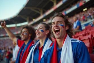 Fans de football français en 1998 dans les tribunes du Stade de France